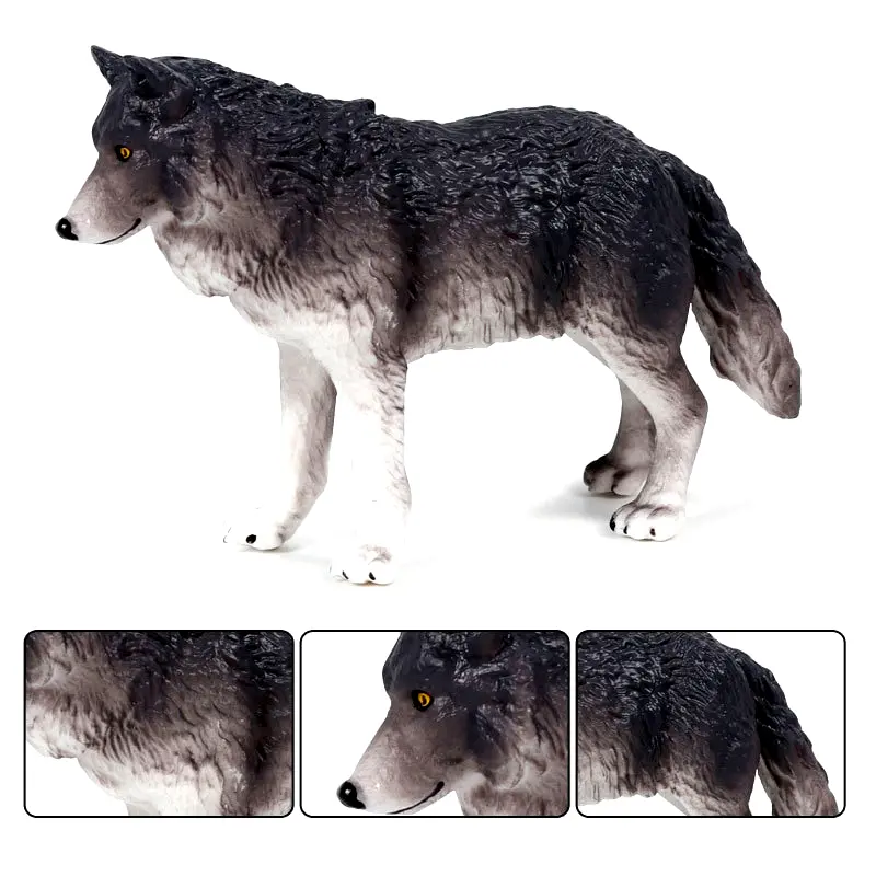 Figurine Loup Gris Foncé vue de profil avec 3 plan différent