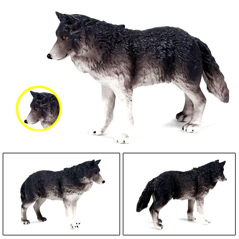 Figurine Loup Gris Foncé vue de profil avec 2 plan différent