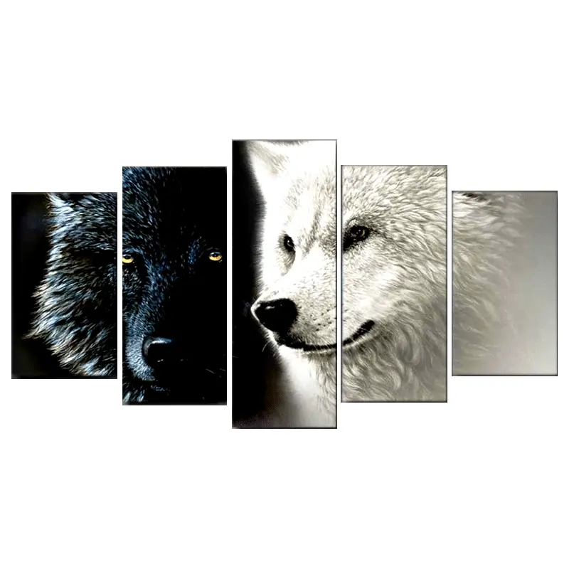 Tableau Loup avec Deux Loup un noir et un blanc
