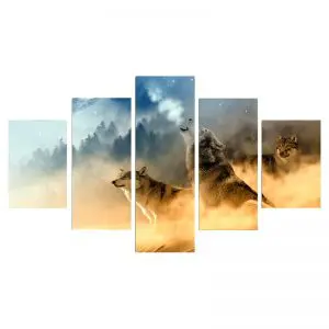 Tableau loup hurlant avec trois loup