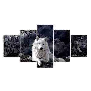 Tableau Loup Blanc Obscur