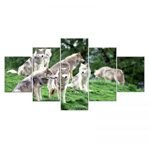 Tableau Loup Meute Dans L'Herbe